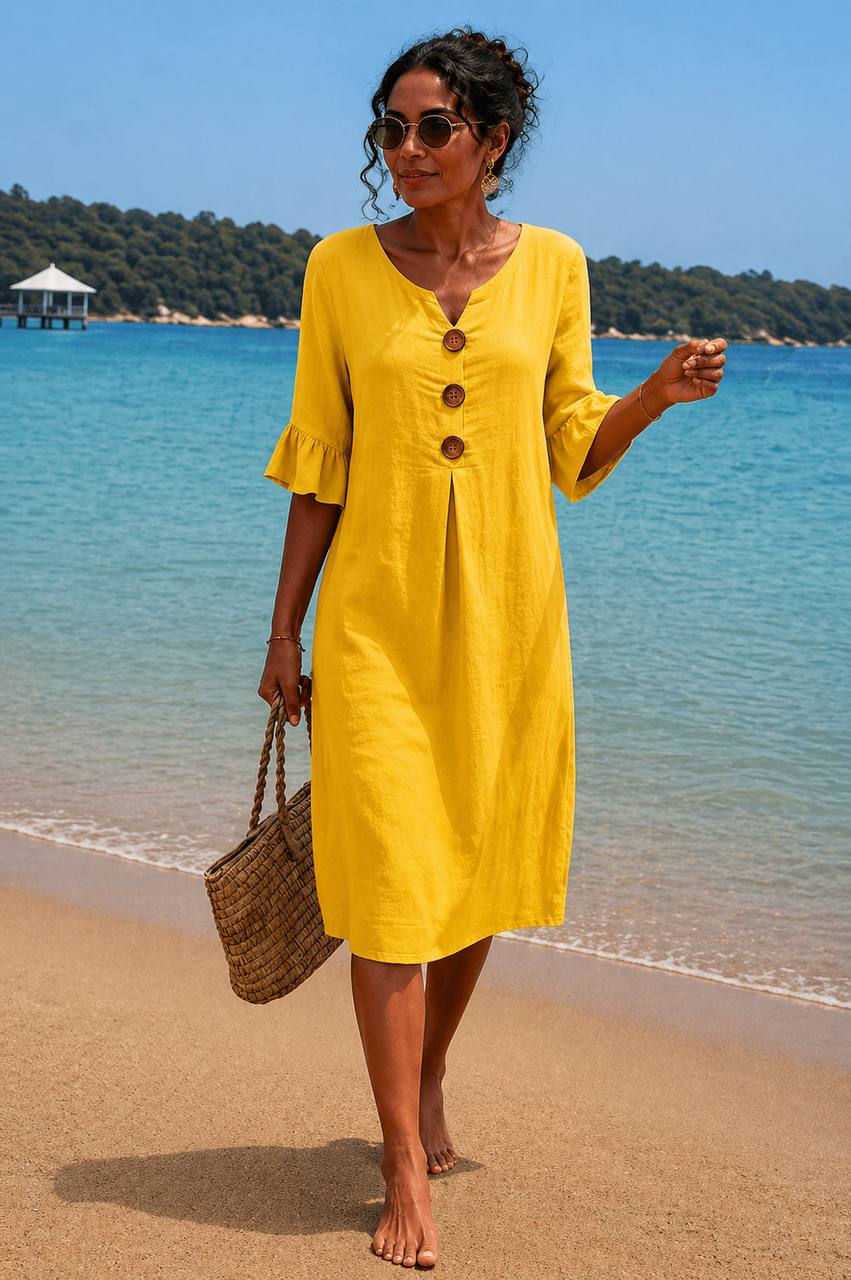Liora | Sunny Breeze Button Midi Dress