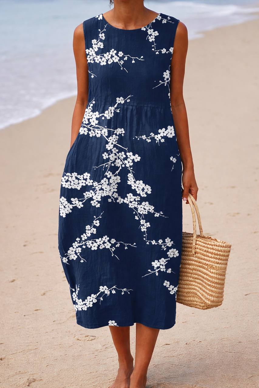 Taylor | Elegant Blossom Print Sleeveless Midi Dress