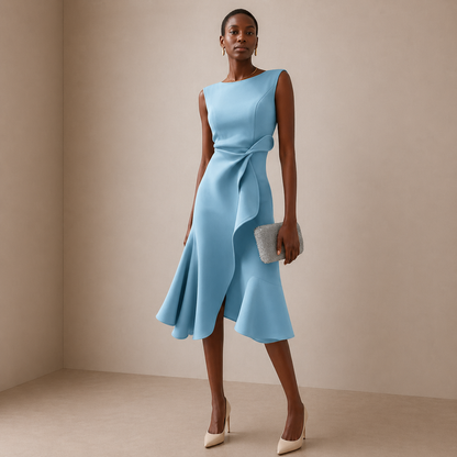 Evelina | Sculpted Waist Wrap Midi Dress
