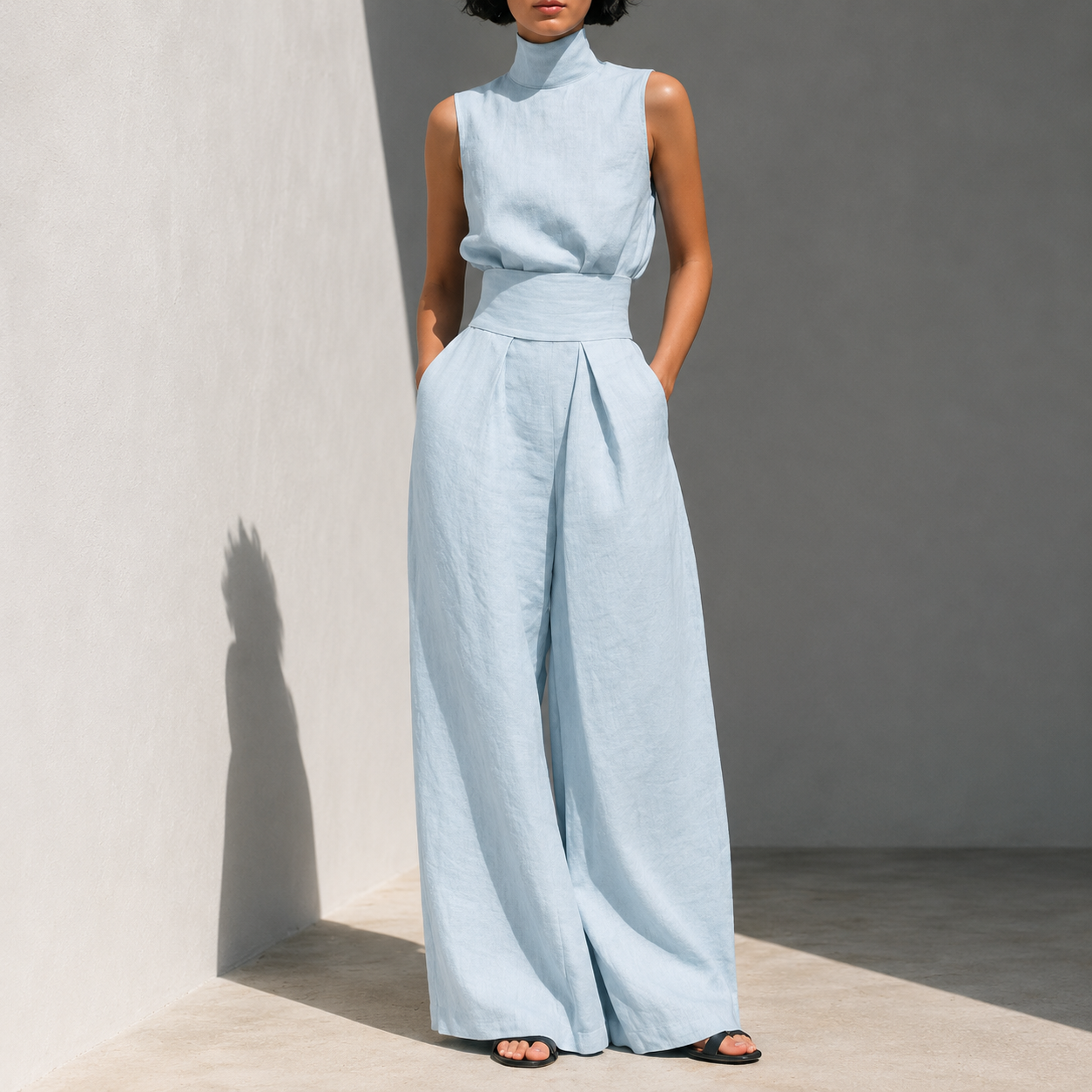 Celeste | Sky Blue Linen Blend Set