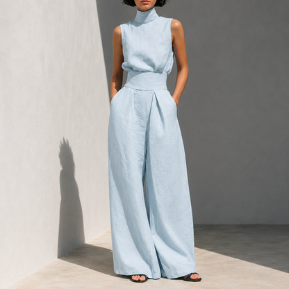 Celeste | Sky Blue Linen Blend Set