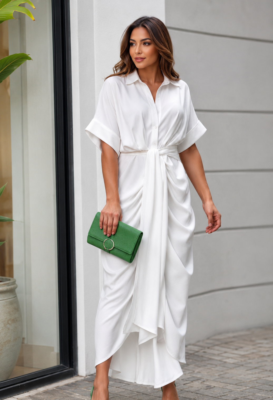 Solène | Draped Shirt Maxi Dress