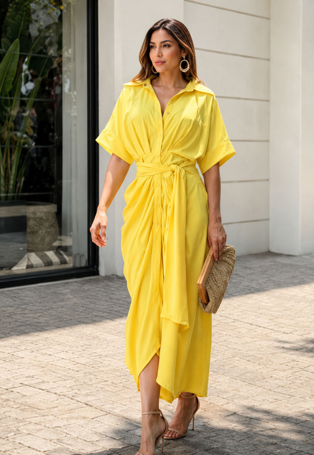 Solène | Draped Shirt Maxi Dress