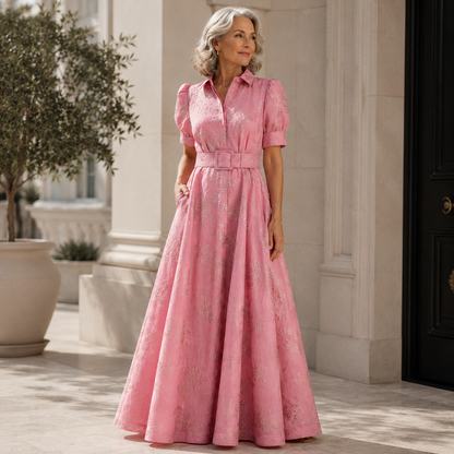 Flora | Blush Elegance Belted Maxi Dress