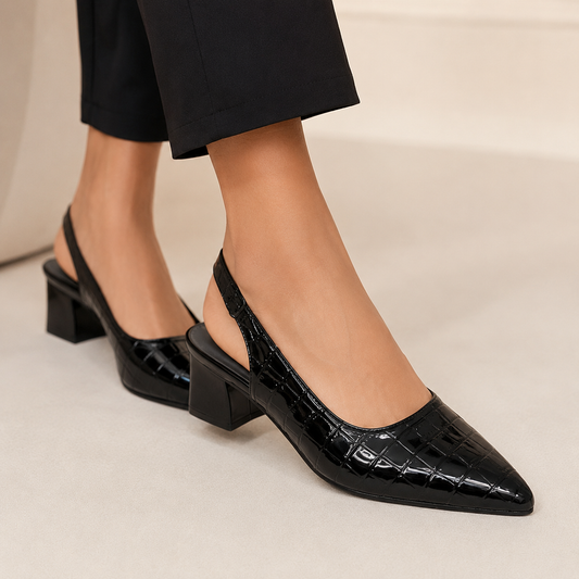 Noir | Croc Slingback Heels