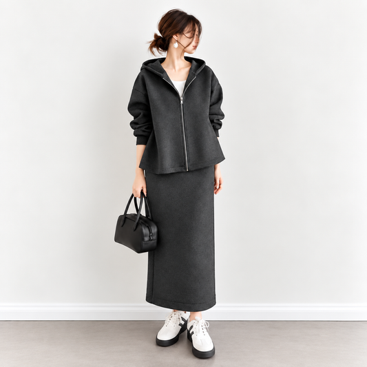 Women's Hooded Peplum Jacket and Midi Skirt Set – view 1