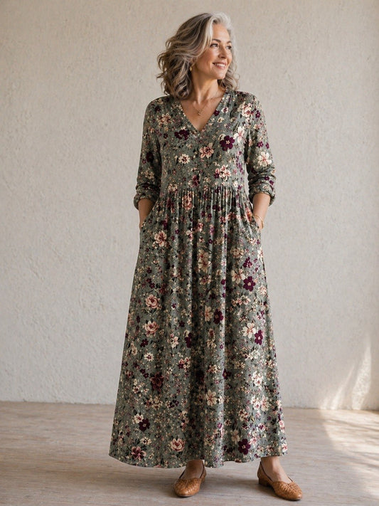 Azariah | Vintage Olive Bloom Maxi Dress