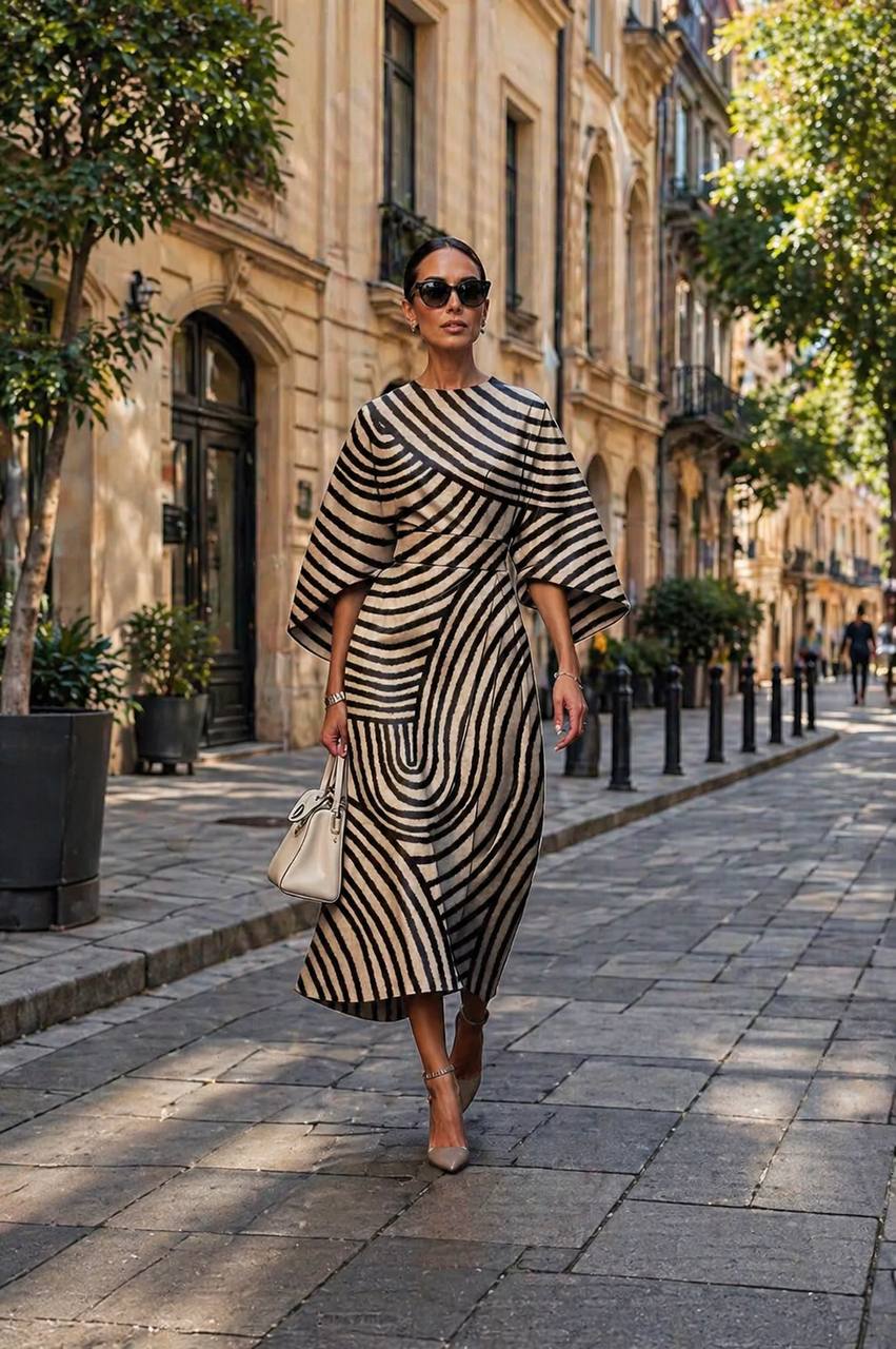 Christina | Modern Abstract Stripe Midi Dress