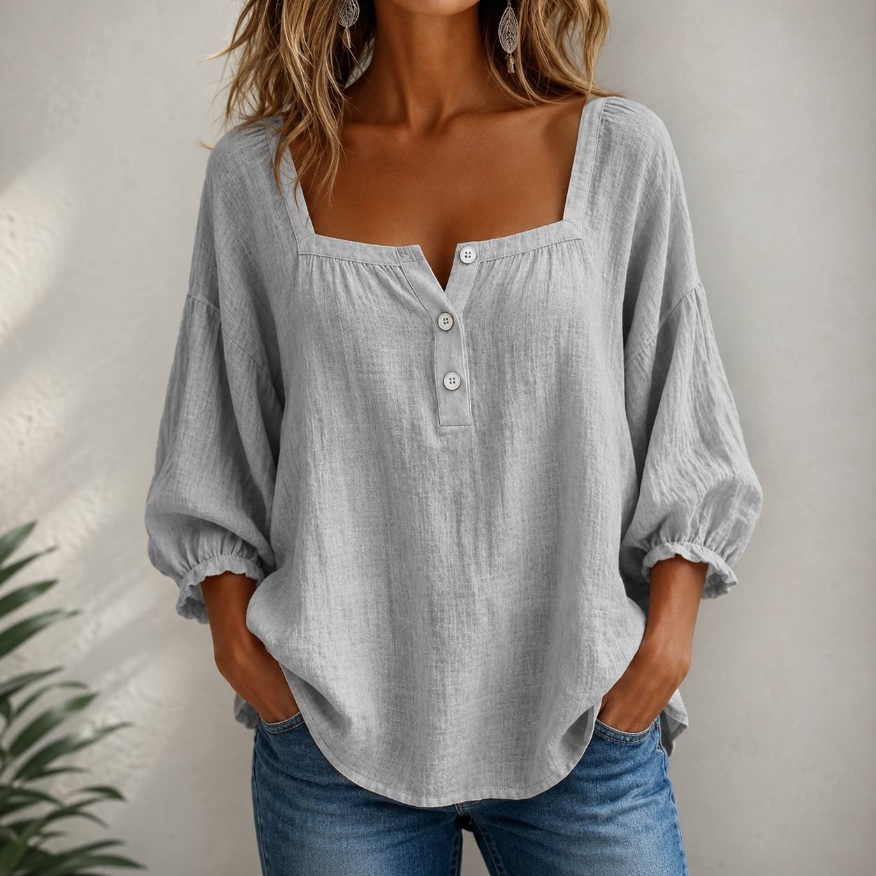 Elara | Relaxed Square-Neck Cotton Blouse