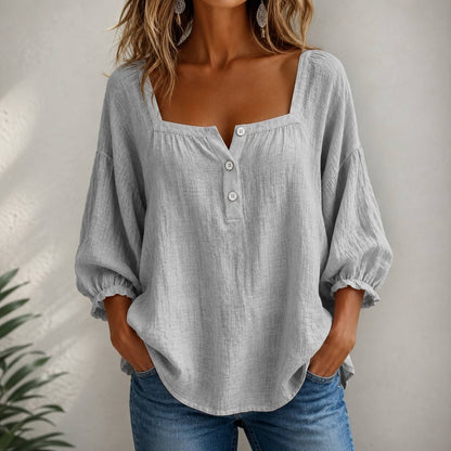 Elara | Relaxed Square-Neck Cotton Blouse