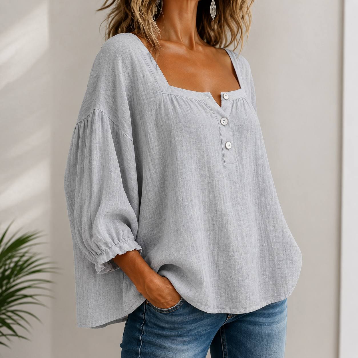 Elara | Relaxed Square-Neck Cotton Blouse