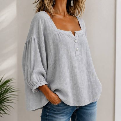 Elara | Relaxed Square-Neck Cotton Blouse