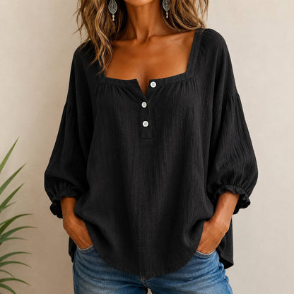Elara | Relaxed Square-Neck Cotton Blouse