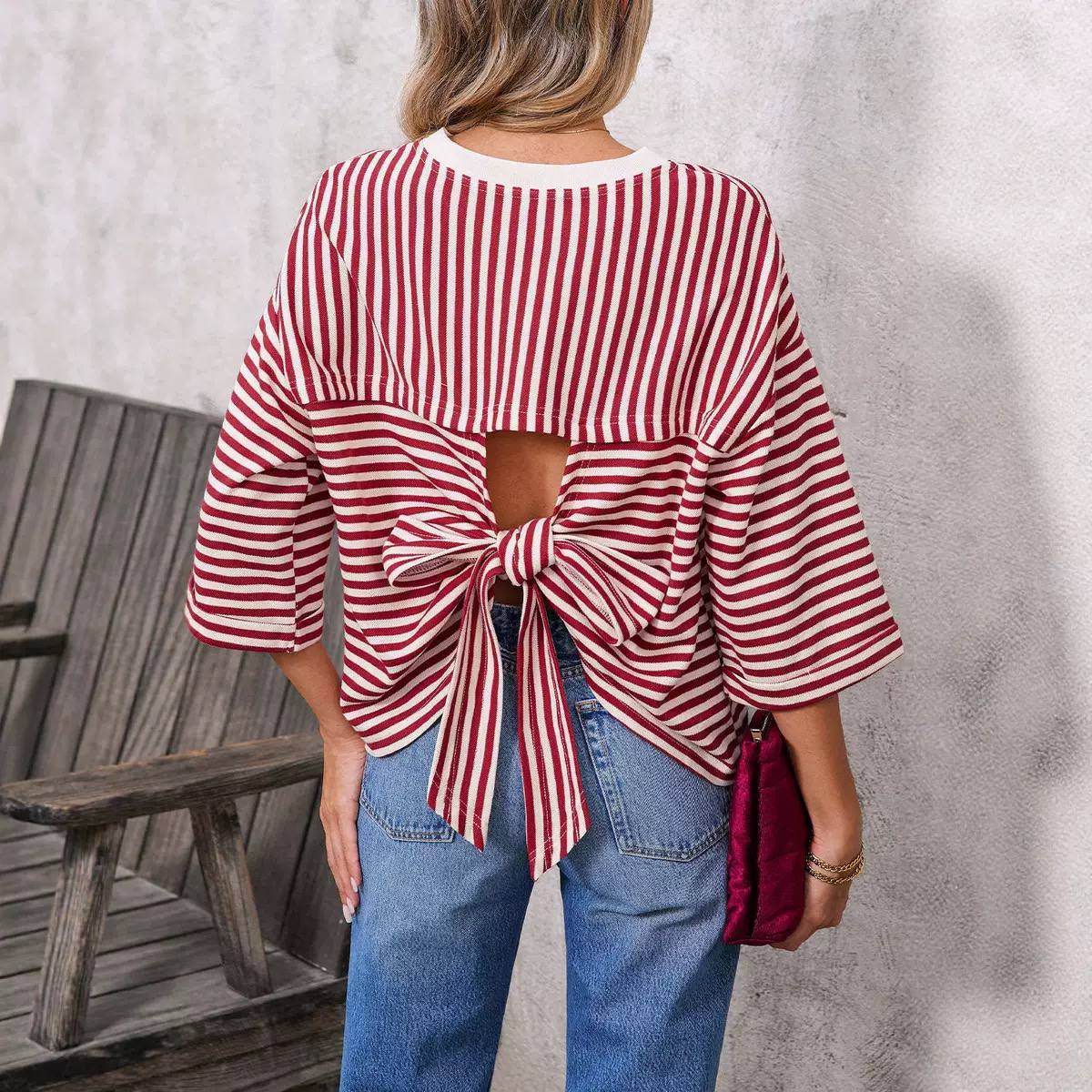 Sienna | Striped Bow Back Blouse