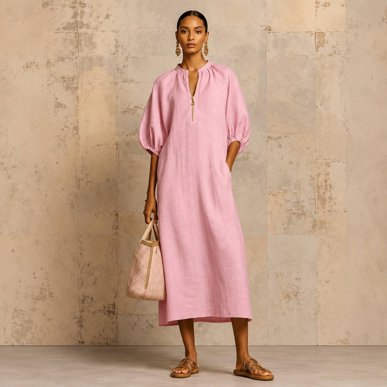 Aria | Zip-Neck Midi Dress