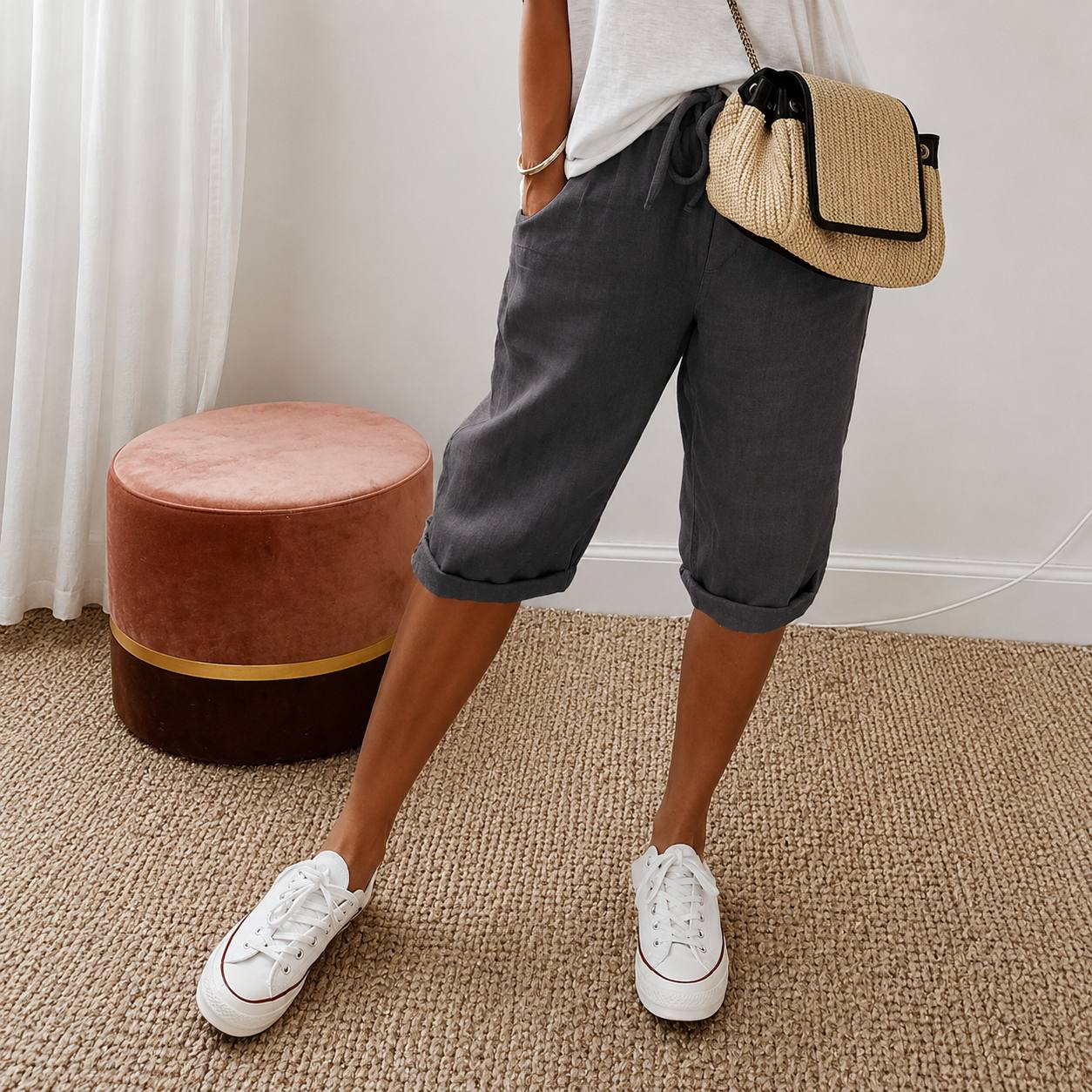 Clara | Relaxed Linen Capri Pants