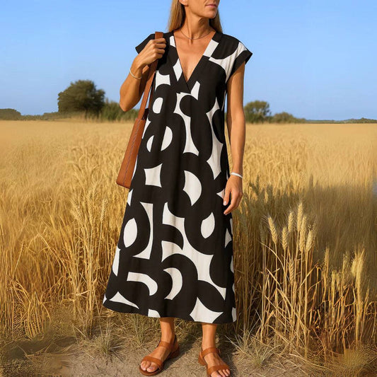 Josephine | Abstract Monochrome Maxi Dress