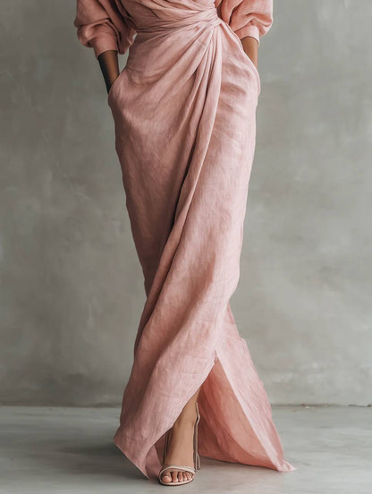 Amelia | Blush Draped Maxi Dress
