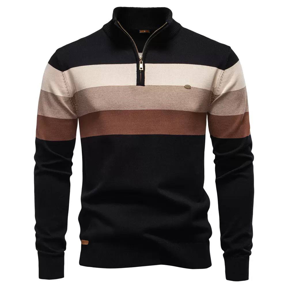Nolan | Harbor Stripe Quarter-Zip Sweater