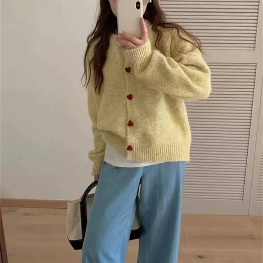 Women's Heart Button Knit Cardigan