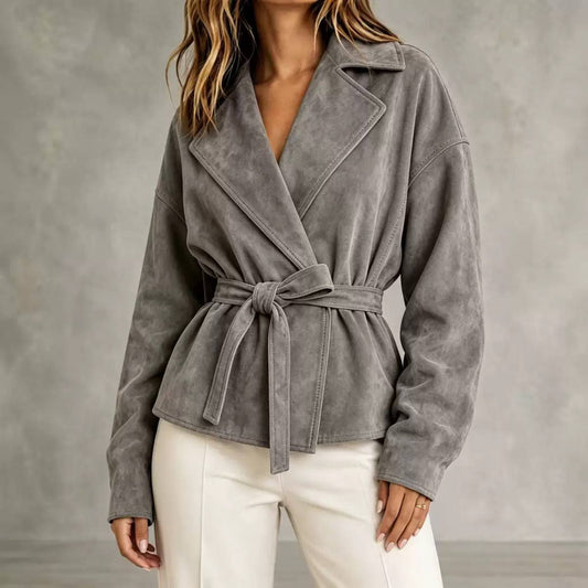Women's Faux Suede Belted Wrap Jacket