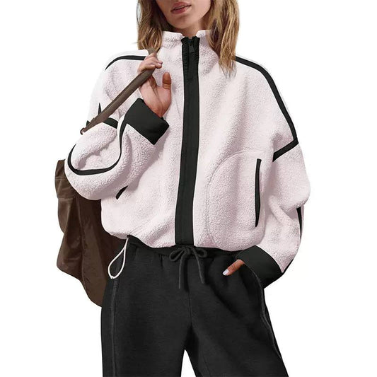 Women's Contrast Trim Teddy Fleece Jacket
