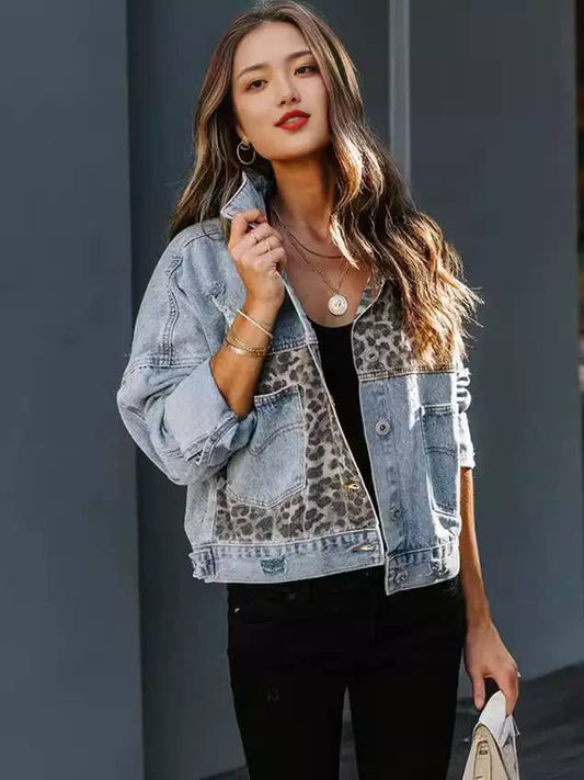 Women's Leopard Patchwork Denim Jacket