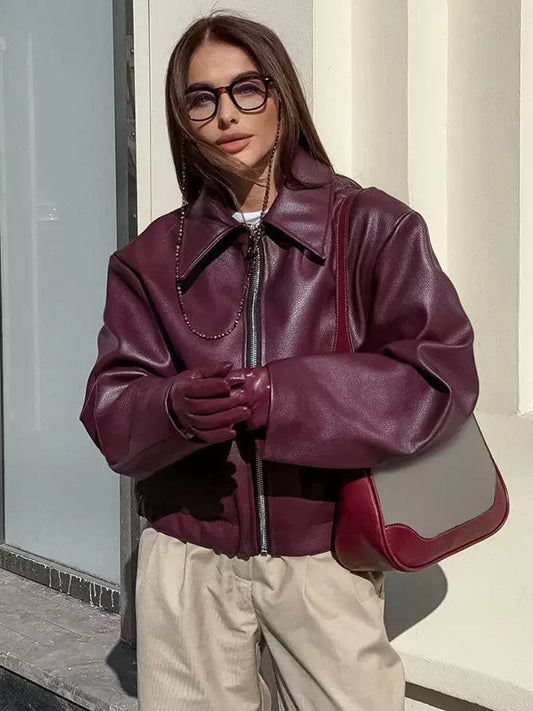Women's Faux Leather Zip Up Jacket