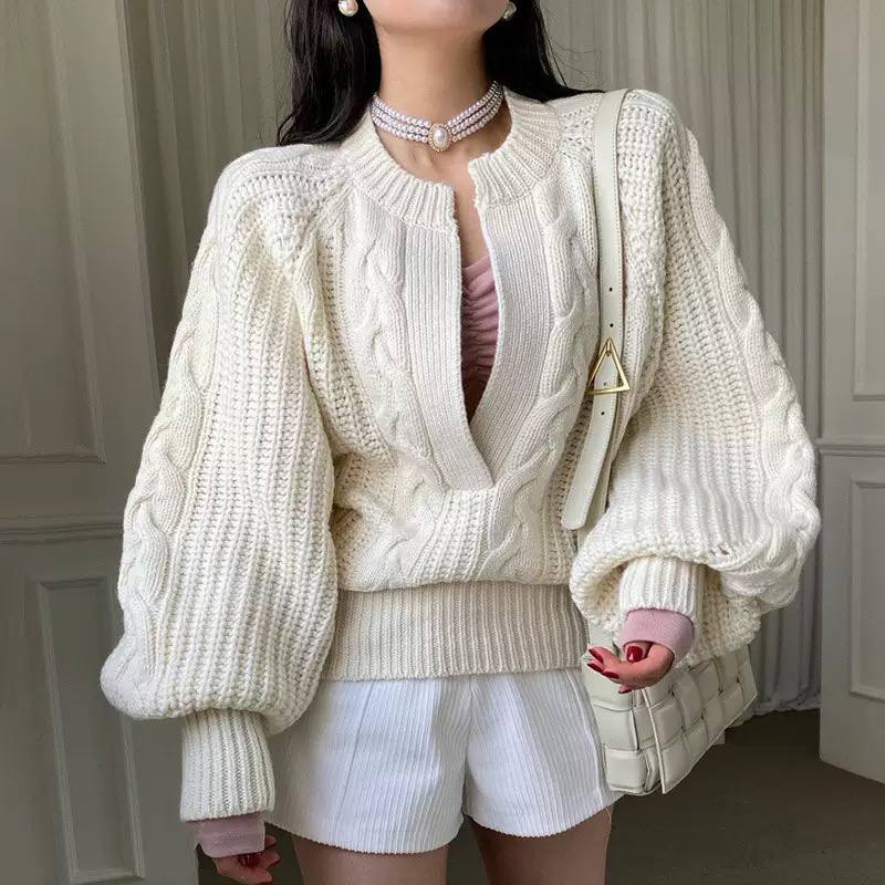 Women's Cable Knit V-Neck Sweater