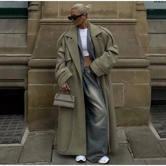 Women's Oversized Double Breasted Maxi Trench Coat