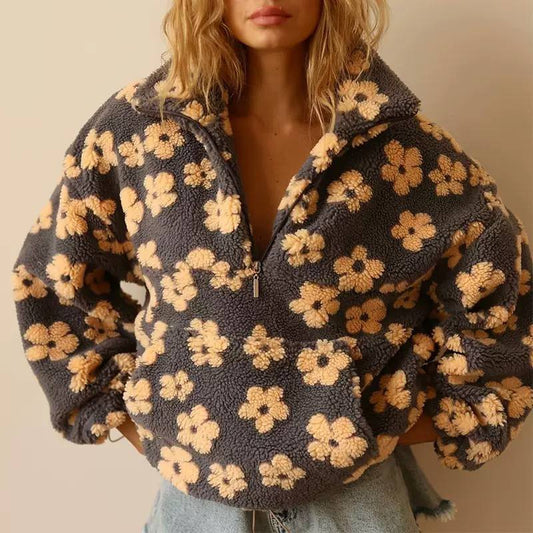 Women's Floral Sherpa Quarter Zip Pullover