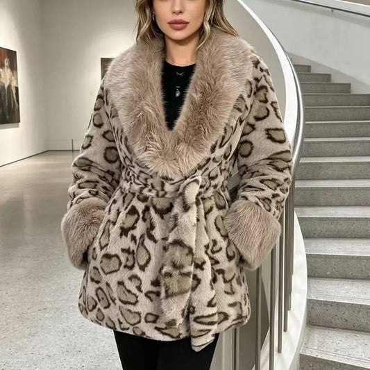 Women's Leopard Faux Fur Belted Coat