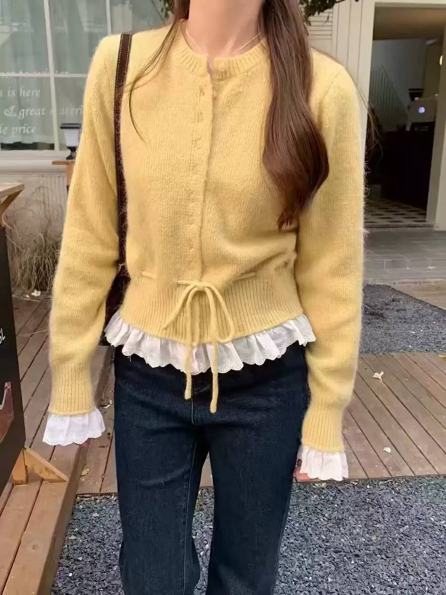 Women's Lace Hem Knit Cardigan
