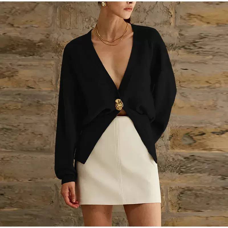 Women's Elegant Long Sleeve Single Button Knit Cardigan