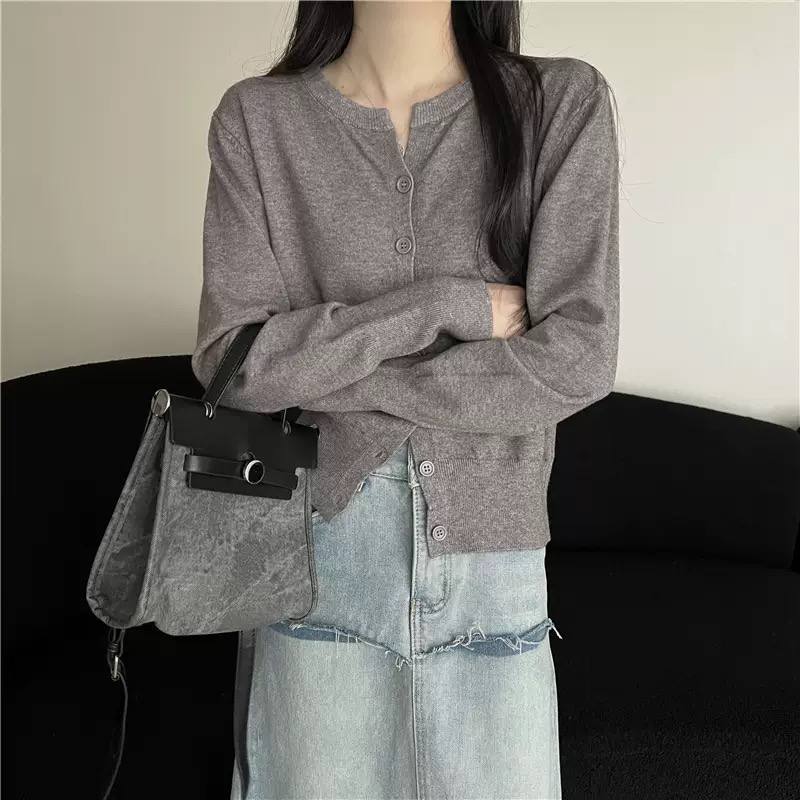 Women's Crew Neck Lightweight Knit Cardigan