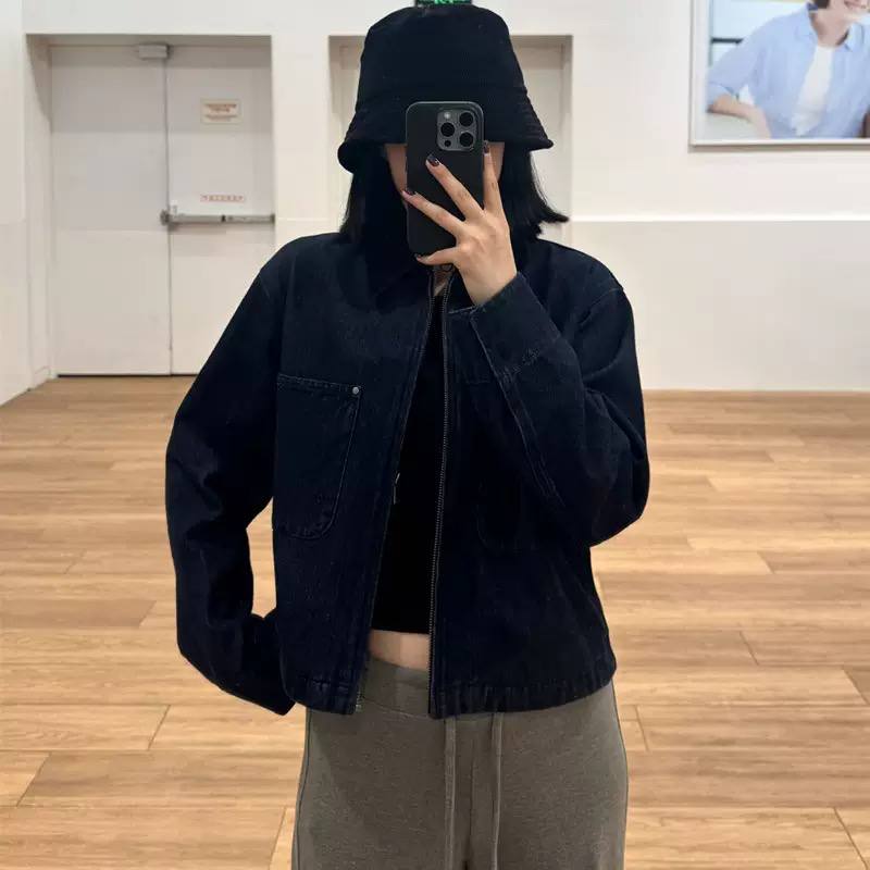 Women's Cropped Zip Up Utility Jacket With Pockets