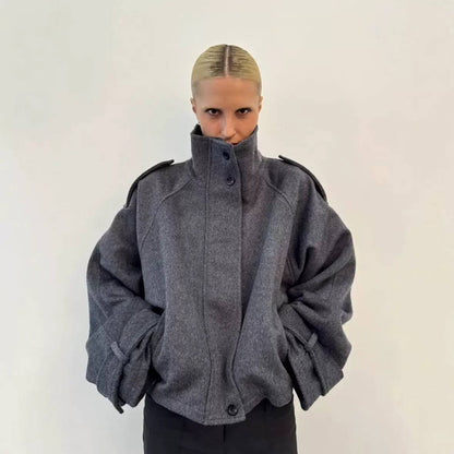 Women's Oversized High Neck Button Up Bomber Jacket