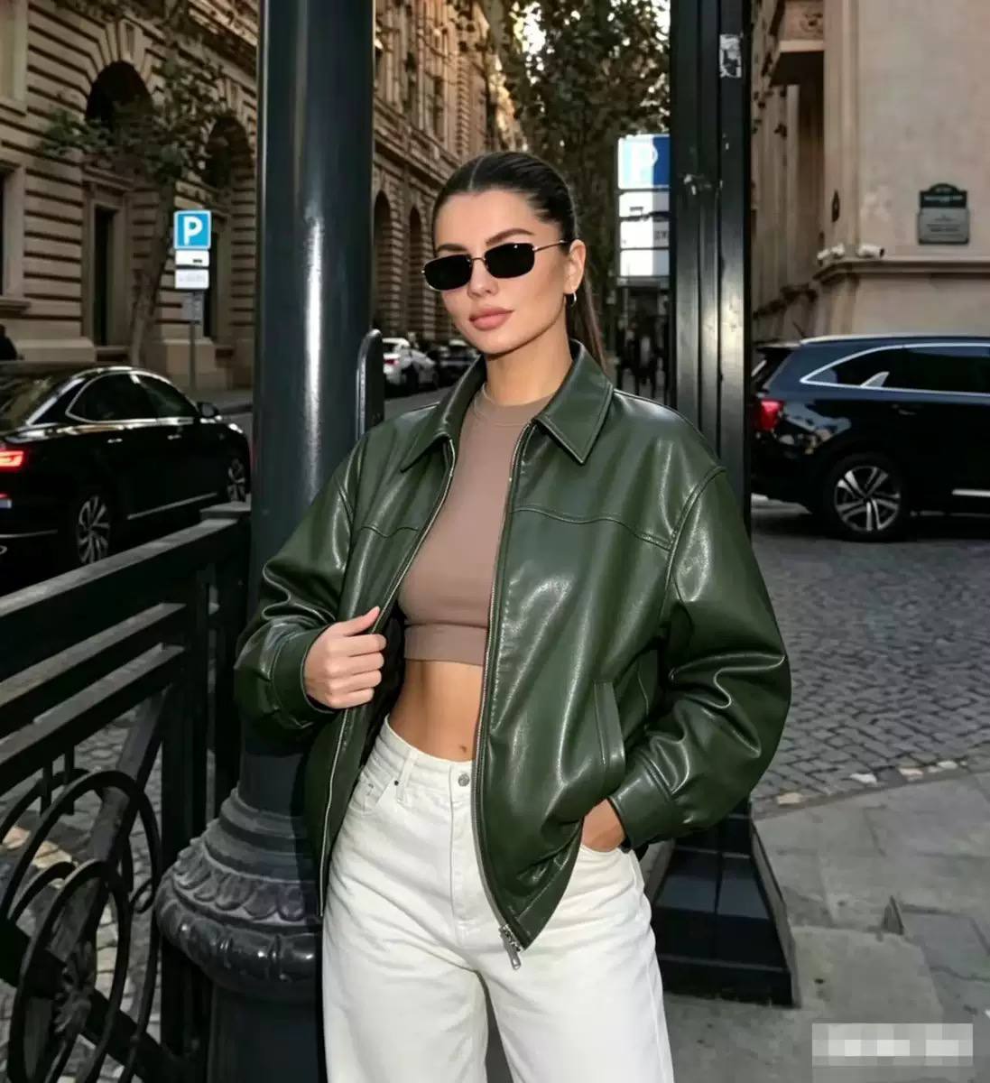 Women's Oversized Faux Leather Bomber Jacket