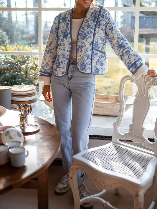 Women's Blue Floral Quilted Jacket