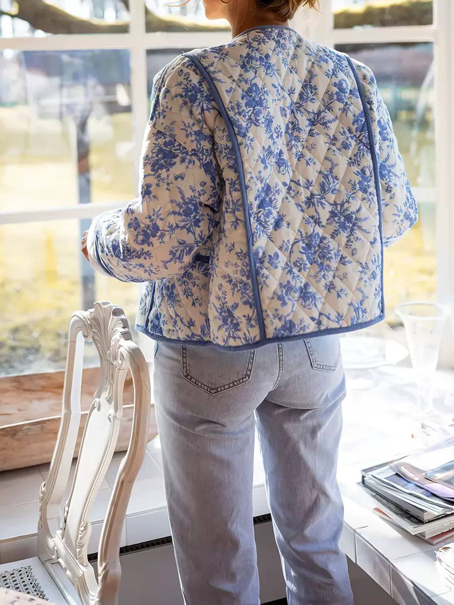 Women's Blue Floral Quilted Jacket