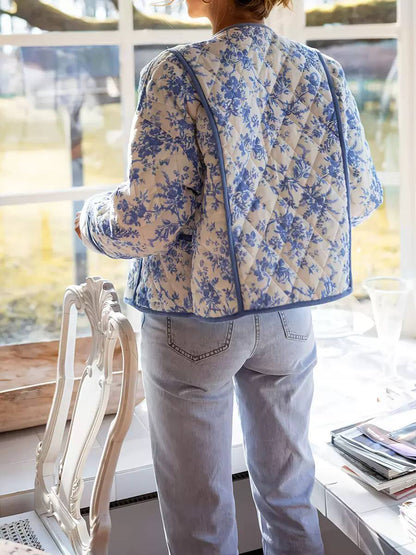 Women's Blue Floral Quilted Jacket