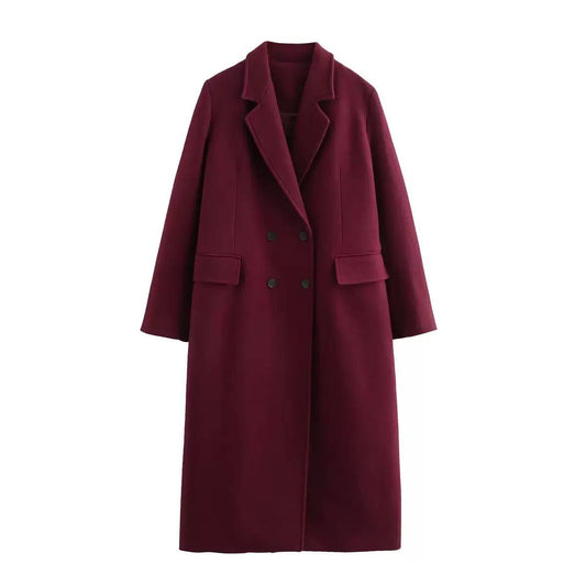 Women's Double Breasted Long Wool Blend Coat