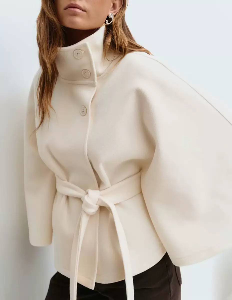 Women's Belted High Neck Wrap Cape Coat