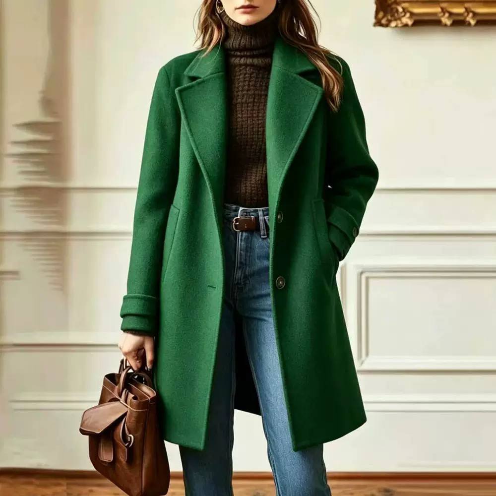 Women's Single Breasted Wool Blend Long Coat