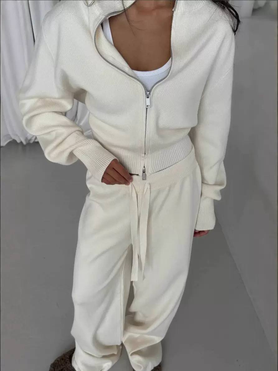 Women's Cropped Cardigan High Waist Pants Set