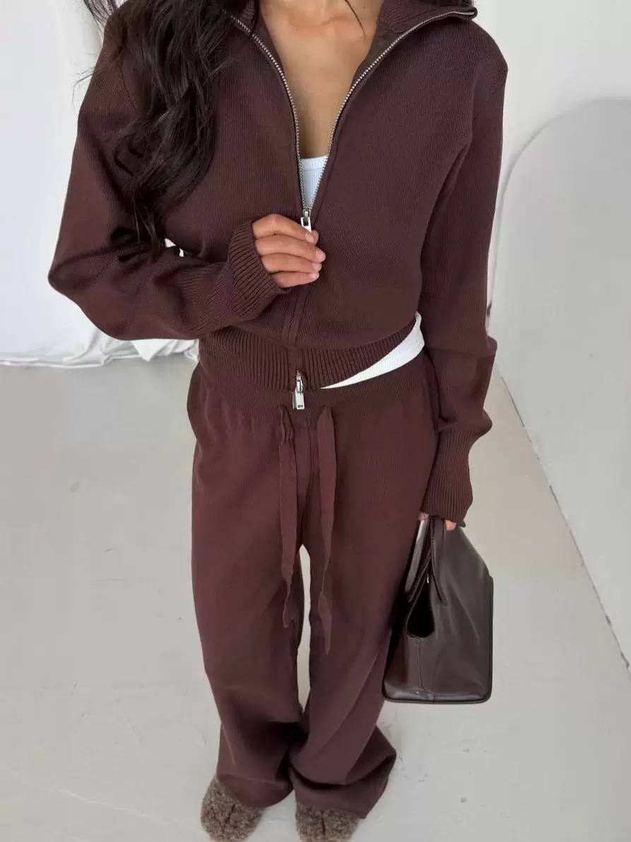 Women's Cropped Cardigan High Waist Pants Set