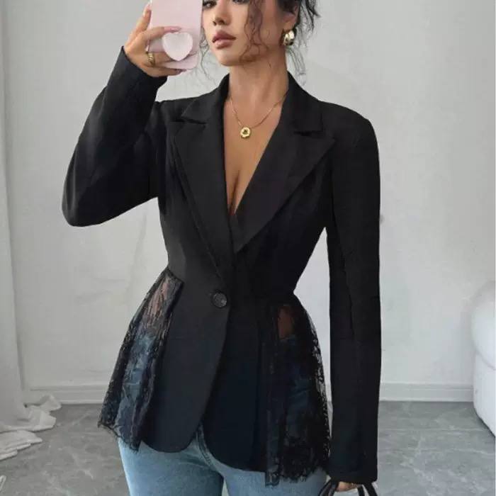 Women's Long Sleeve Lace Panel Blazer