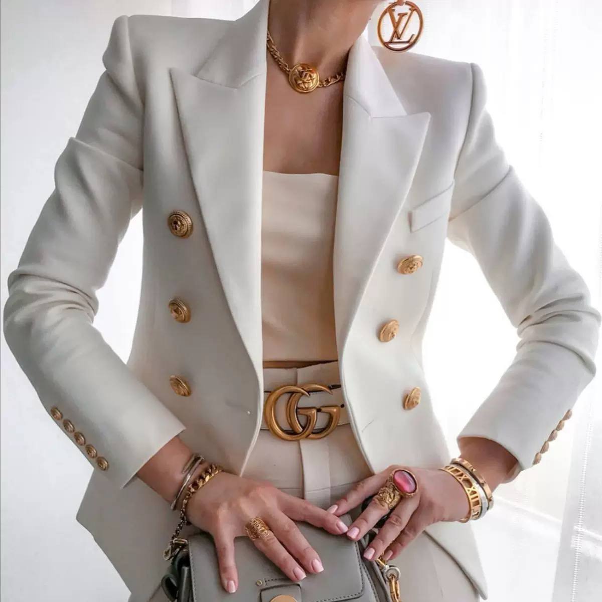 Women's Double Breasted Tailored Cotton Blazer
