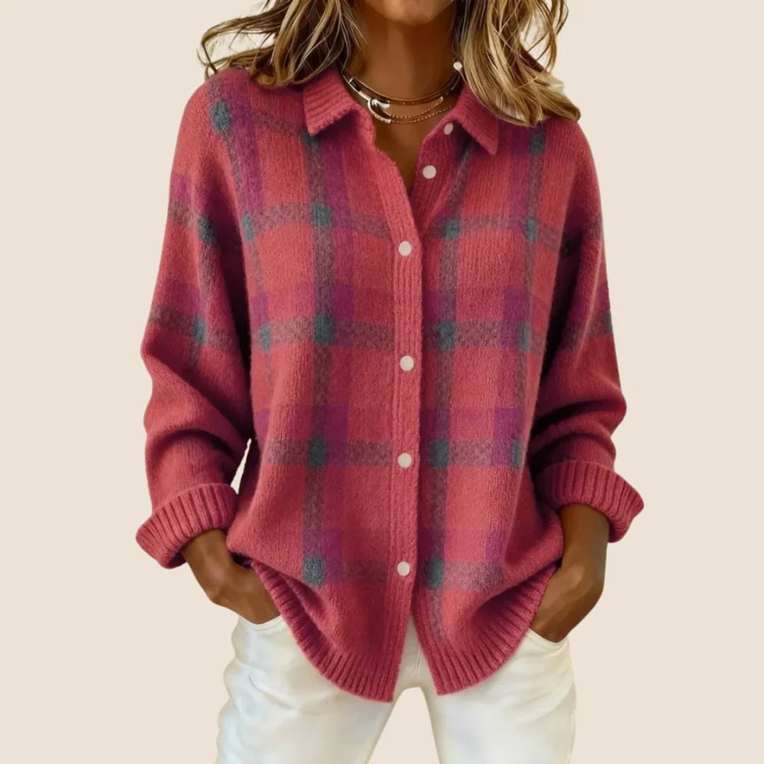 Women's Cotton Plaid Knit Cardigan