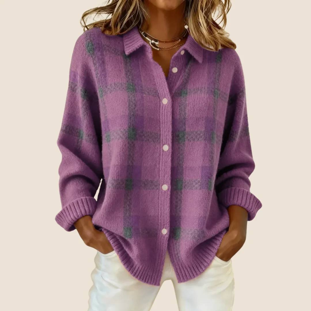 Women's Cotton Plaid Knit Cardigan